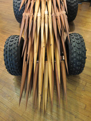Nao Matsumoto, SAMF-V, 2012, wood, steel, mud tires, plastics,hpgrp GALLERY. Photo: ARTEIDOLIA